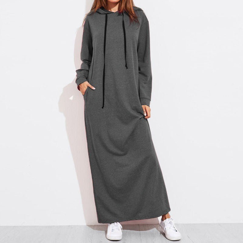 hooded maxi dress Comfortable Hooded Maxi Dress with Drawstring