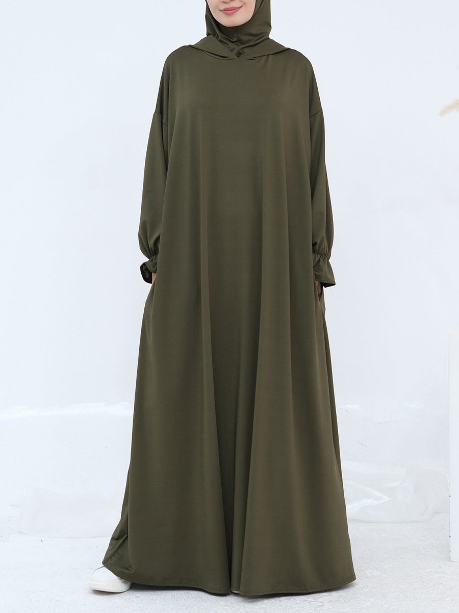 long sleeve maxi dress with pockets Comfortable Milk Silk Hooded Maxi Dress with Pockets