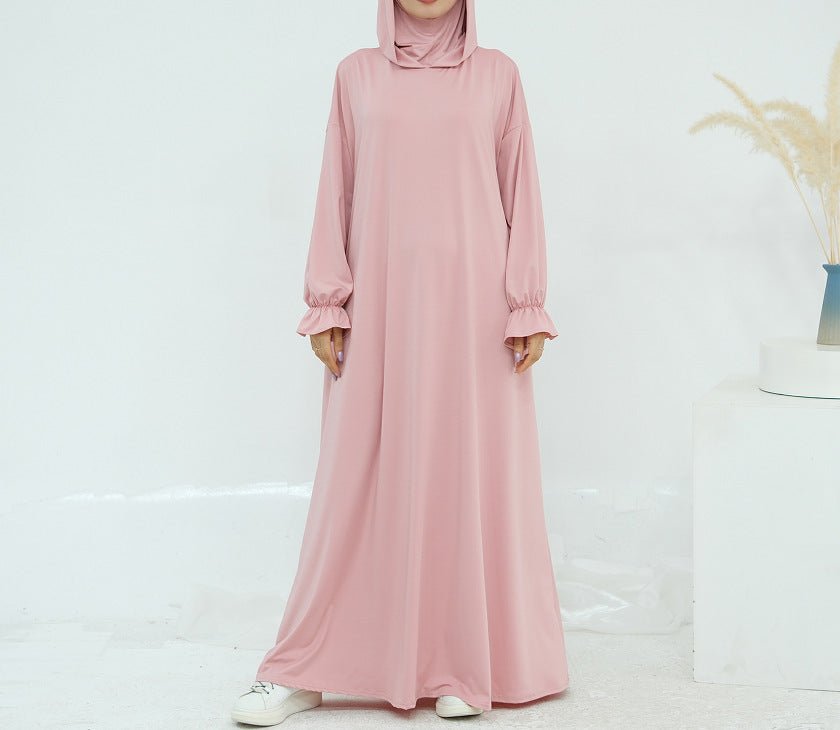 long sleeve hooded maxi dress Comfortable Milk Silk Hooded Maxi Dress with Pockets