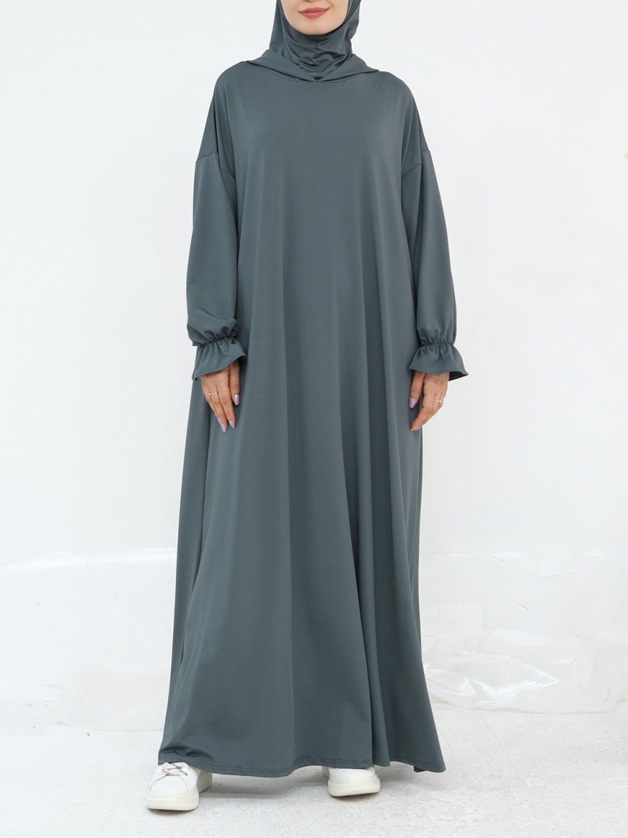 Comfortable Milk Silk Hooded Maxi Dress with Pockets | Elastic
