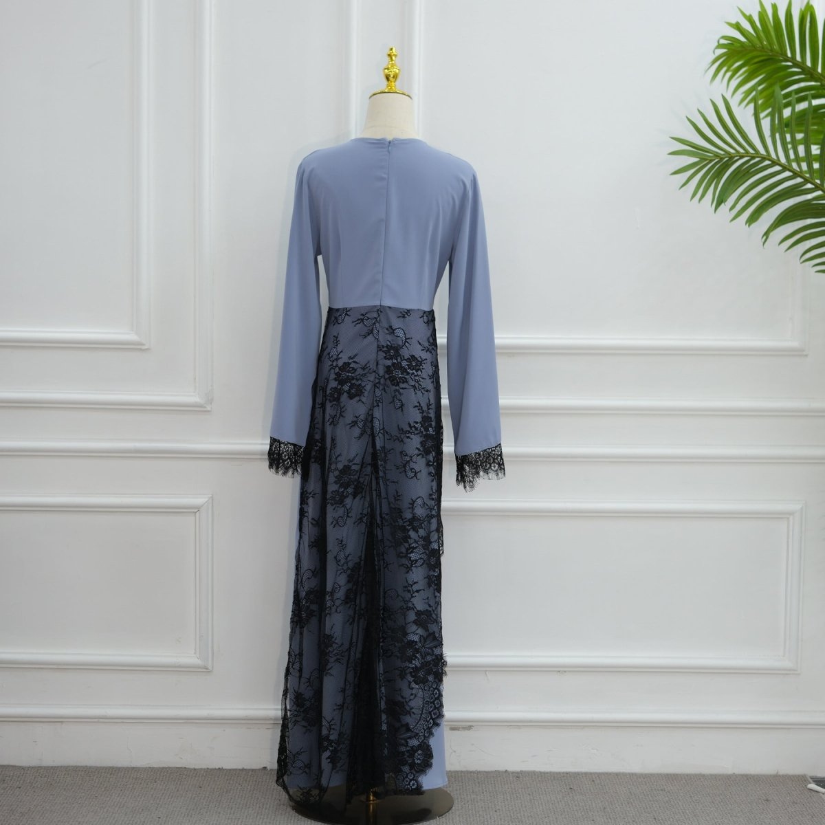 Contrast Lace Waist Panel Maxi Dress(MS409) - Mariam's Collection