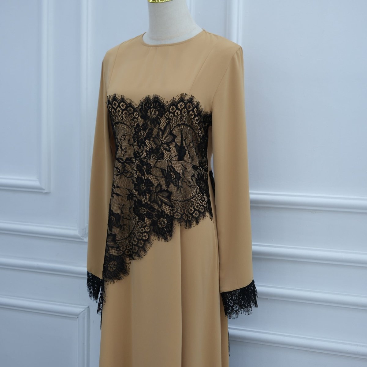 Contrast Lace Waist Panel Maxi Dress(MS409) - Mariam's Collection
