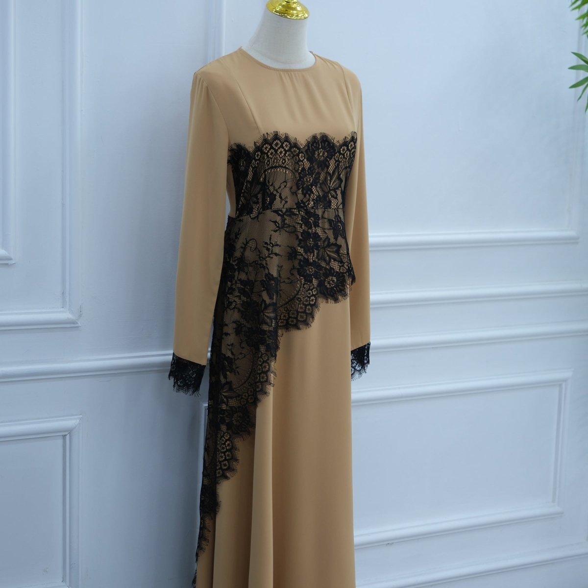Contrast Lace Waist Panel Maxi Dress(MS409) - Mariam's Collection