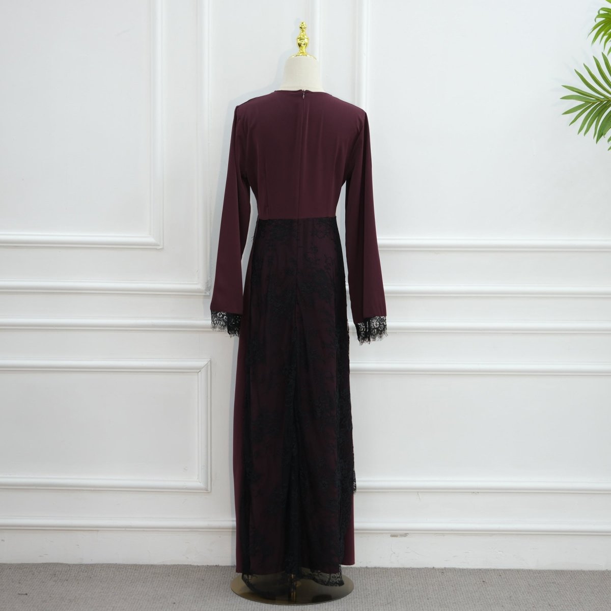 Contrast Lace Waist Panel Maxi Dress(MS409) - Mariam's Collection