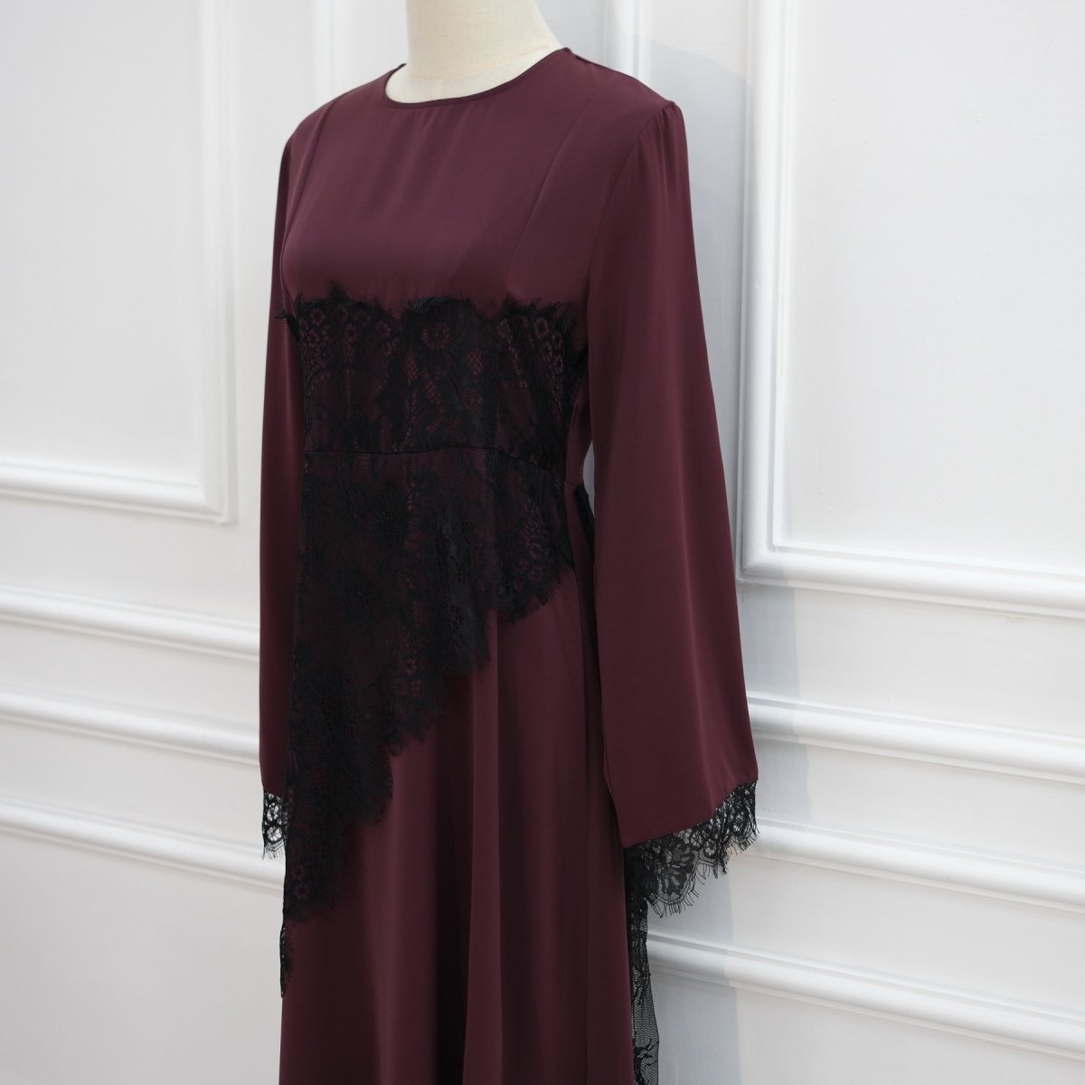 Contrast Lace Waist Panel Maxi Dress(MS409) - Mariam's Collection