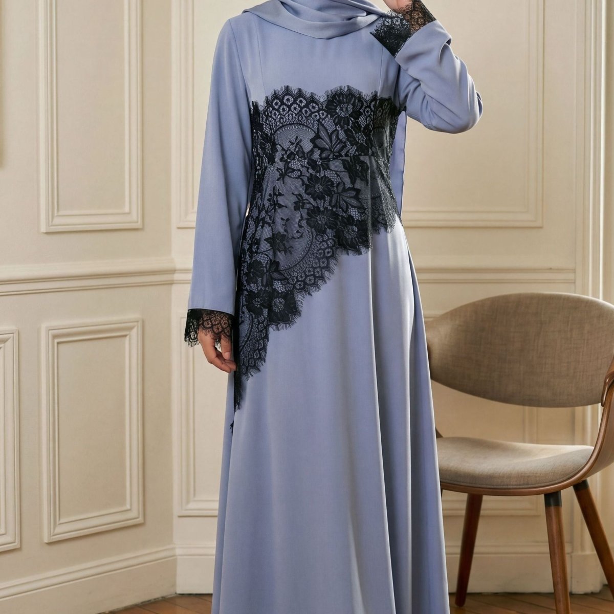 Contrast Lace Waist Panel Maxi Dress(MS409) - Mariam's Collection
