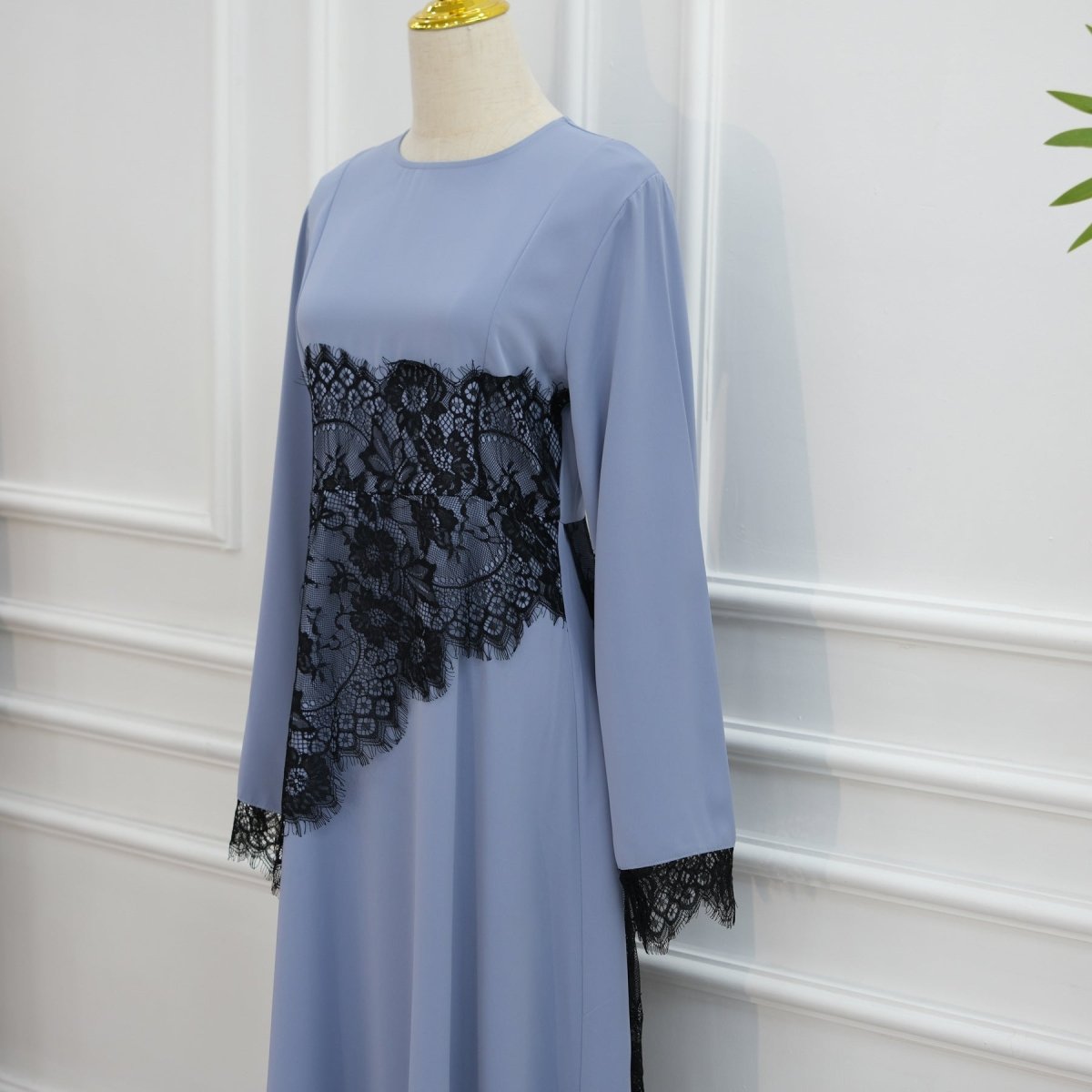 Contrast Lace Waist Panel Maxi Dress(MS409) - Mariam's Collection