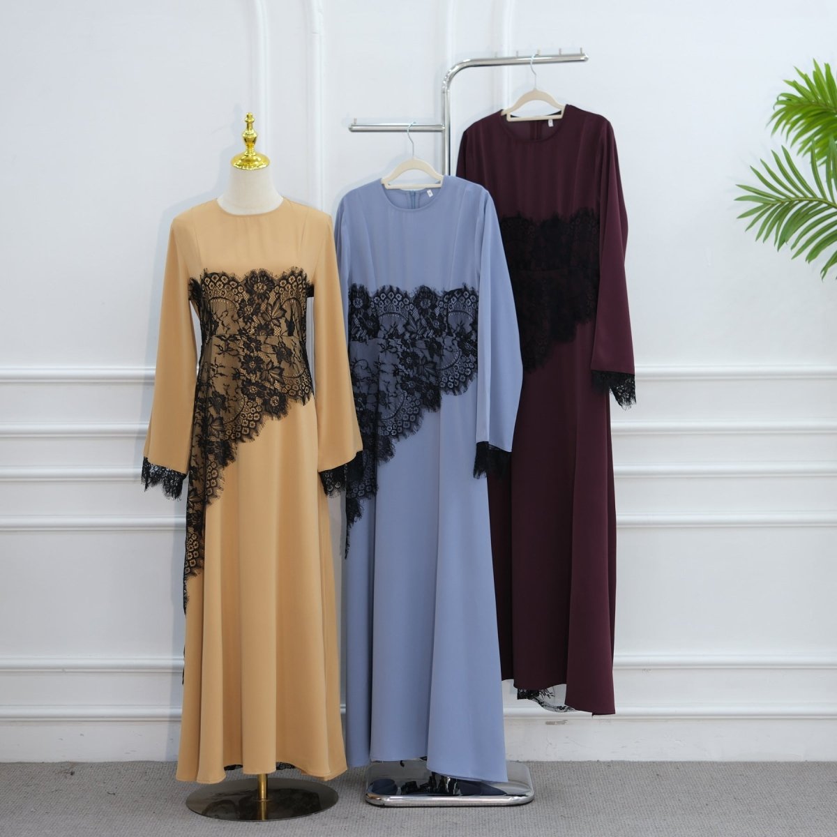 Contrast Lace Waist Panel Maxi Dress(MS409) - Mariam's Collection