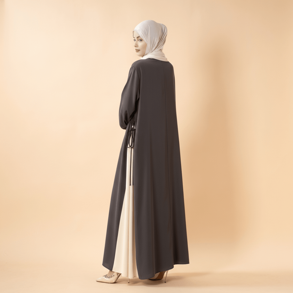 Contrast Panel Abaya with Drawstring Detail & Balloon Sleeves(MA421) - Mariam's Collection