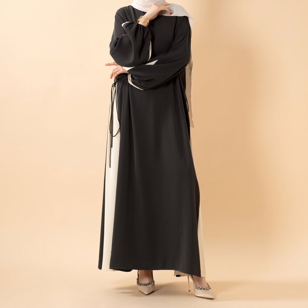 Contrast Panel Balloon Sleeve Abaya – Drawstring Abaya