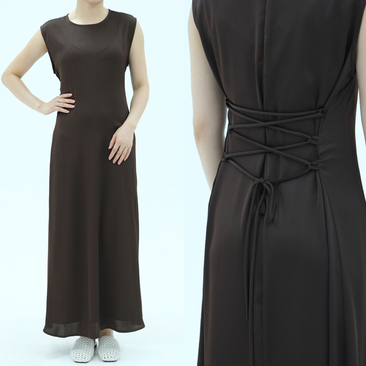 Corset-Back Lace-Up Sleeveless Maxi Dress(MS472) - Mariam's Collection