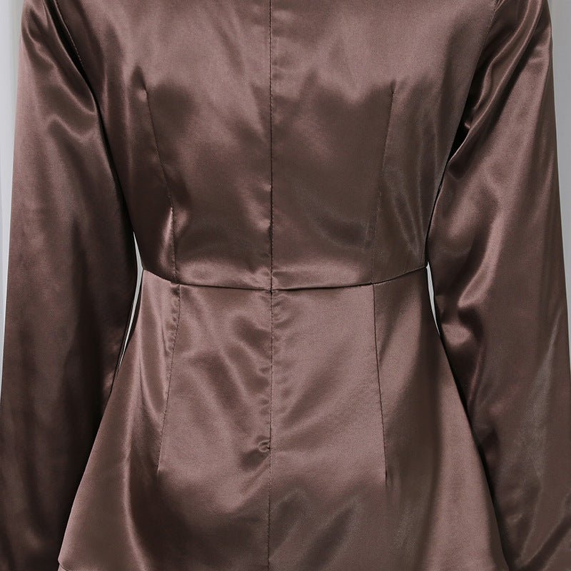 Modest tailored set with structured corset waist and peplum detail
