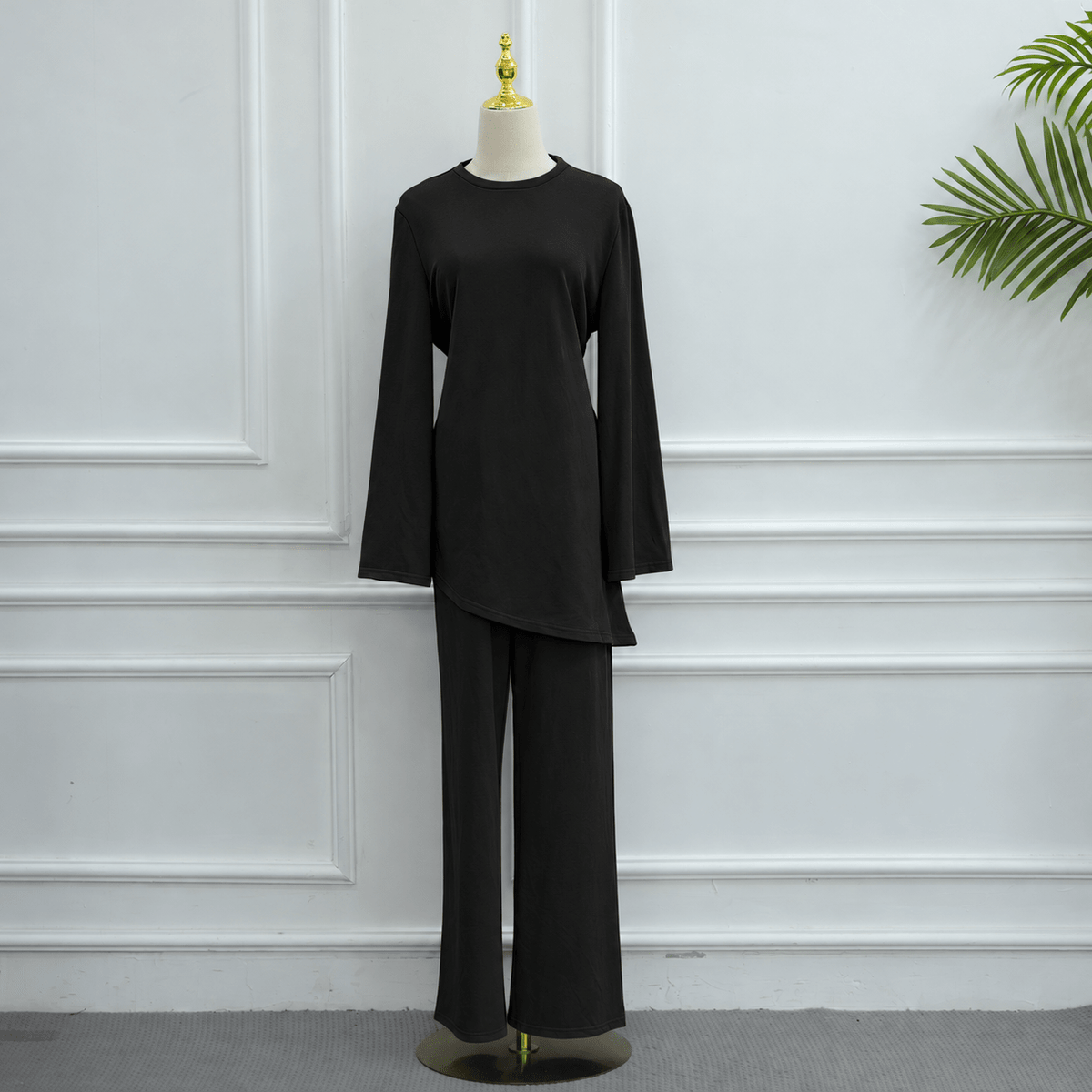 Cotton Belted Tunic & Wide-Leg Pants Set(MS570) - Mariam's Collection