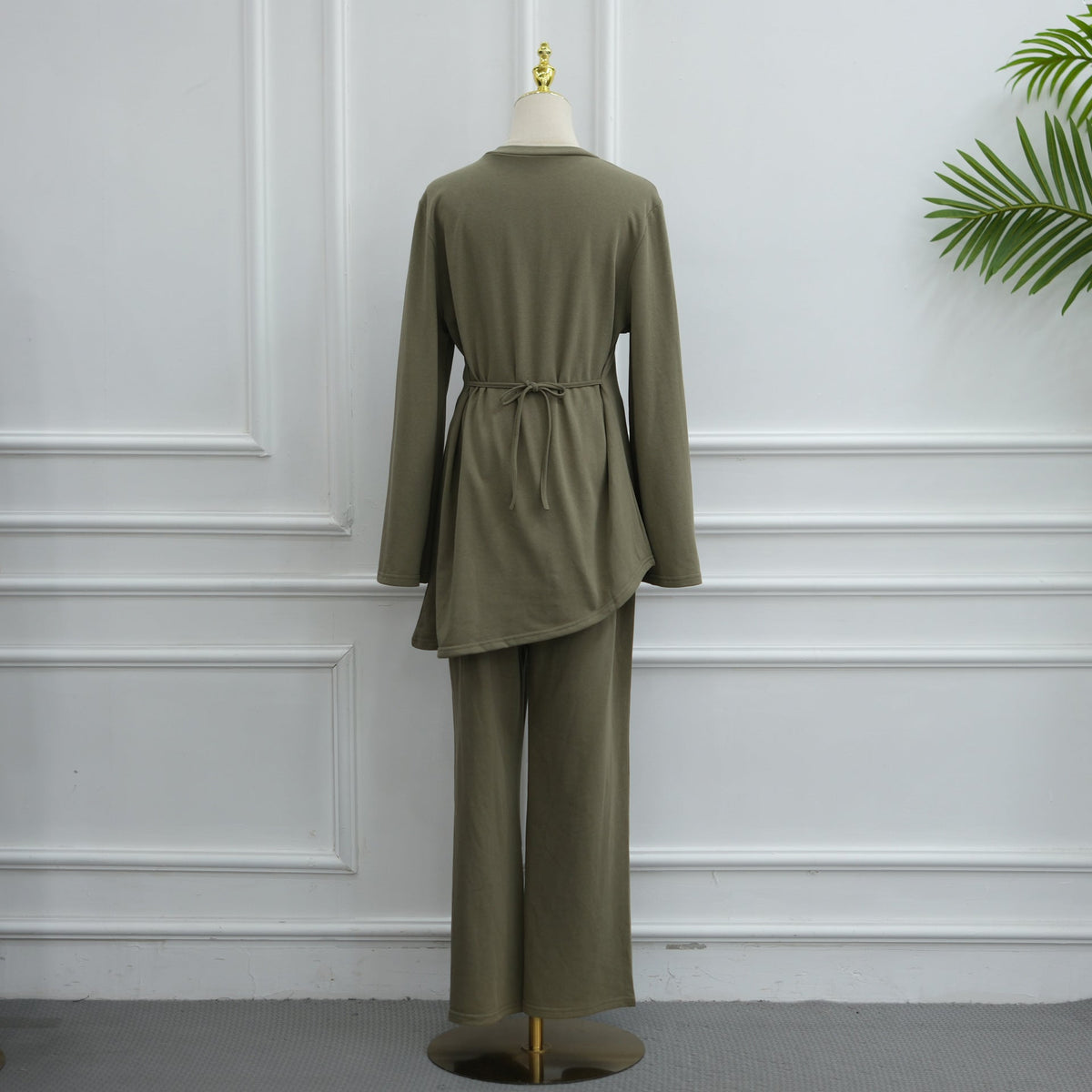 Cotton Belted Tunic & Wide-Leg Pants Set(MS570) - Mariam's Collection
