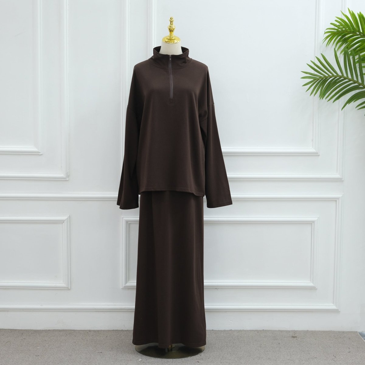 Cotton Half-Zip Top & Maxi Skirt Set(MS441) - Mariam's Collection