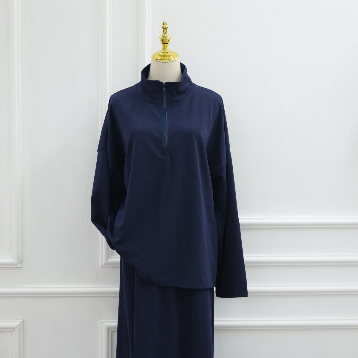 Cotton Half-Zip Top & Maxi Skirt Set(MS441) - Mariam's Collection
