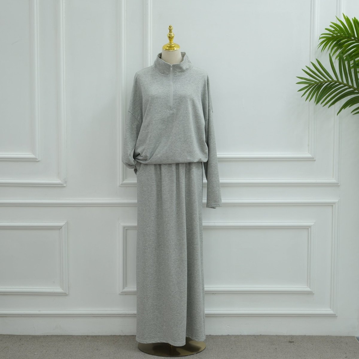 Cotton Half-Zip Top & Maxi Skirt Set(MS441) - Mariam's Collection