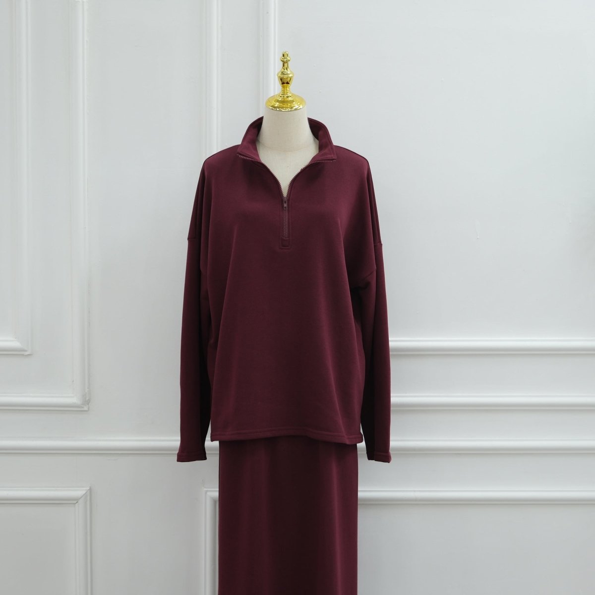 Cotton Half-Zip Top & Maxi Skirt Set(MS441) - Mariam's Collection