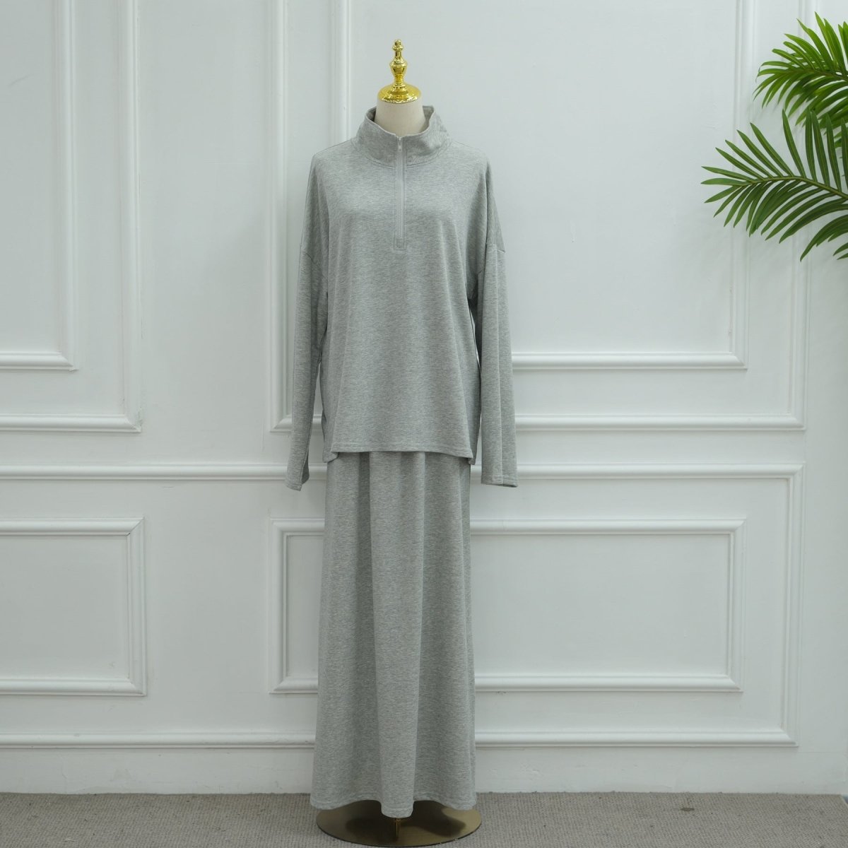 Cotton Half-Zip Top & Maxi Skirt Set(MS441) - Mariam's Collection