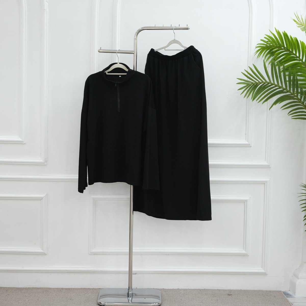 Cotton Half-Zip Top & Maxi Skirt Set(MS441) - Mariam's Collection