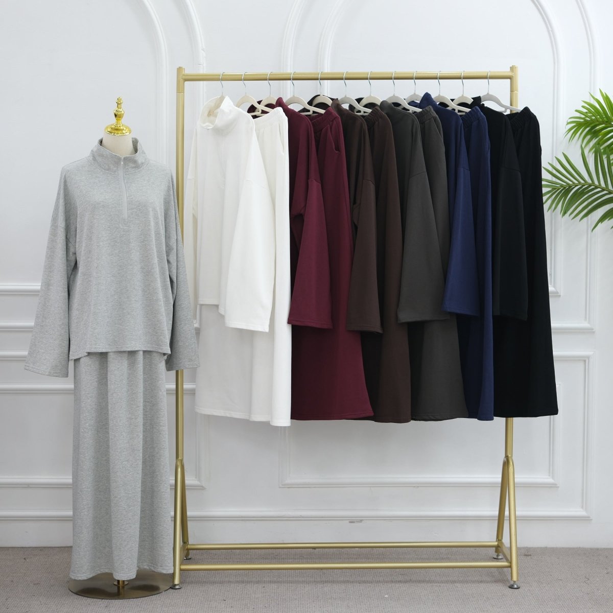 Cotton Half-Zip Top & Maxi Skirt Set(MS441) - Mariam's Collection
