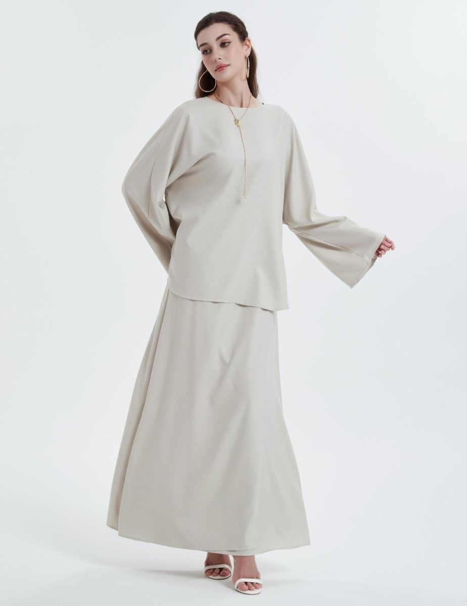 Cotton Linen Loose Top With Tie Split Half - body Long Skirt (MA116) - Mariam's Collection