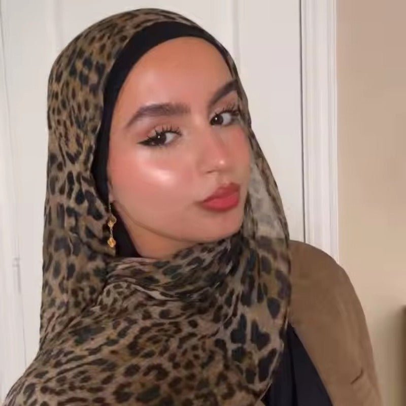 Cotton Linen Print Floral & Leopard Pattern Hijab Scarf(MH151) - Mariam's Collection