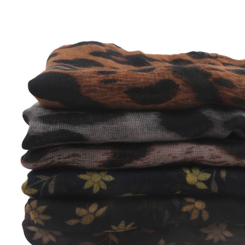 Cotton Linen Print Floral & Leopard Pattern Hijab Scarf(MH151) - Mariam's Collection