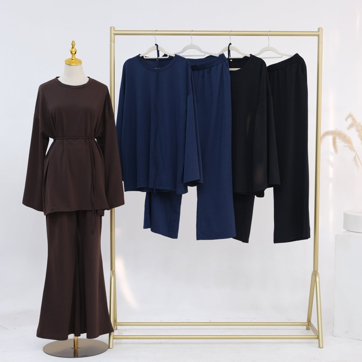 Cotton Two - Piece Set | Belted Tunic Top & Pants(MS279) - Mariam's Collection