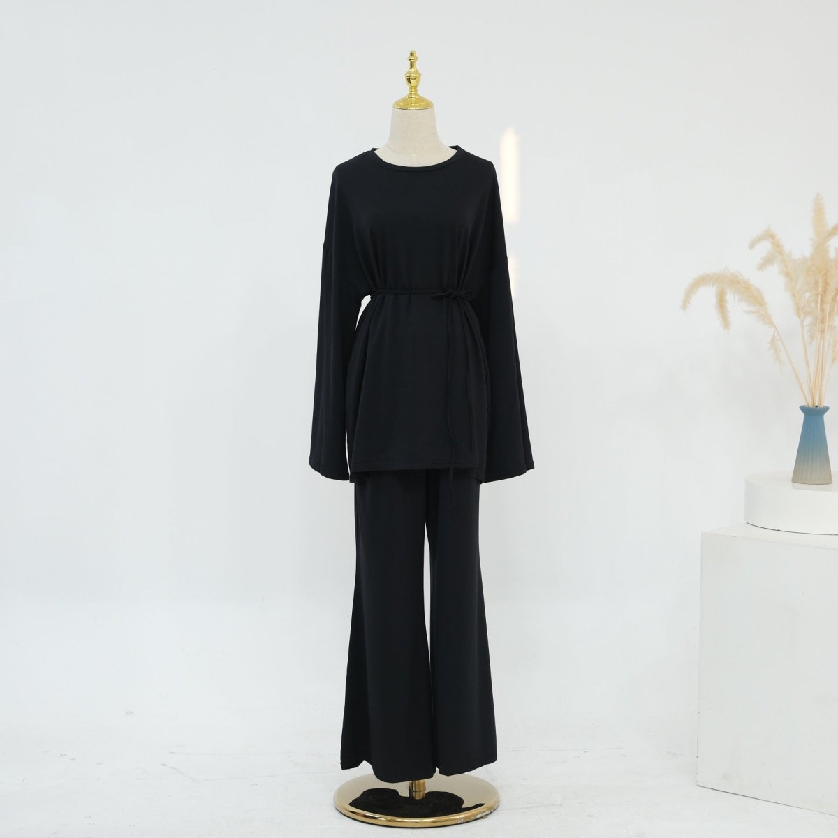 Cotton Two - Piece Set | Belted Tunic Top & Pants(MS279) - Mariam's Collection