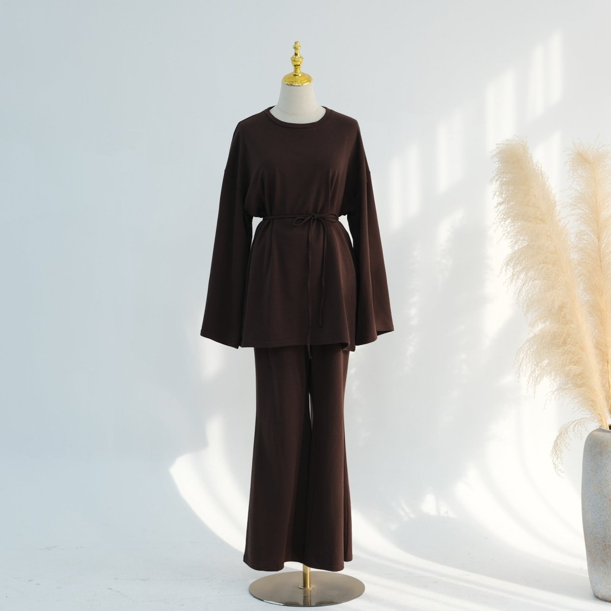 Cotton Two - Piece Set | Belted Tunic Top & Pants(MS279) - Mariam's Collection