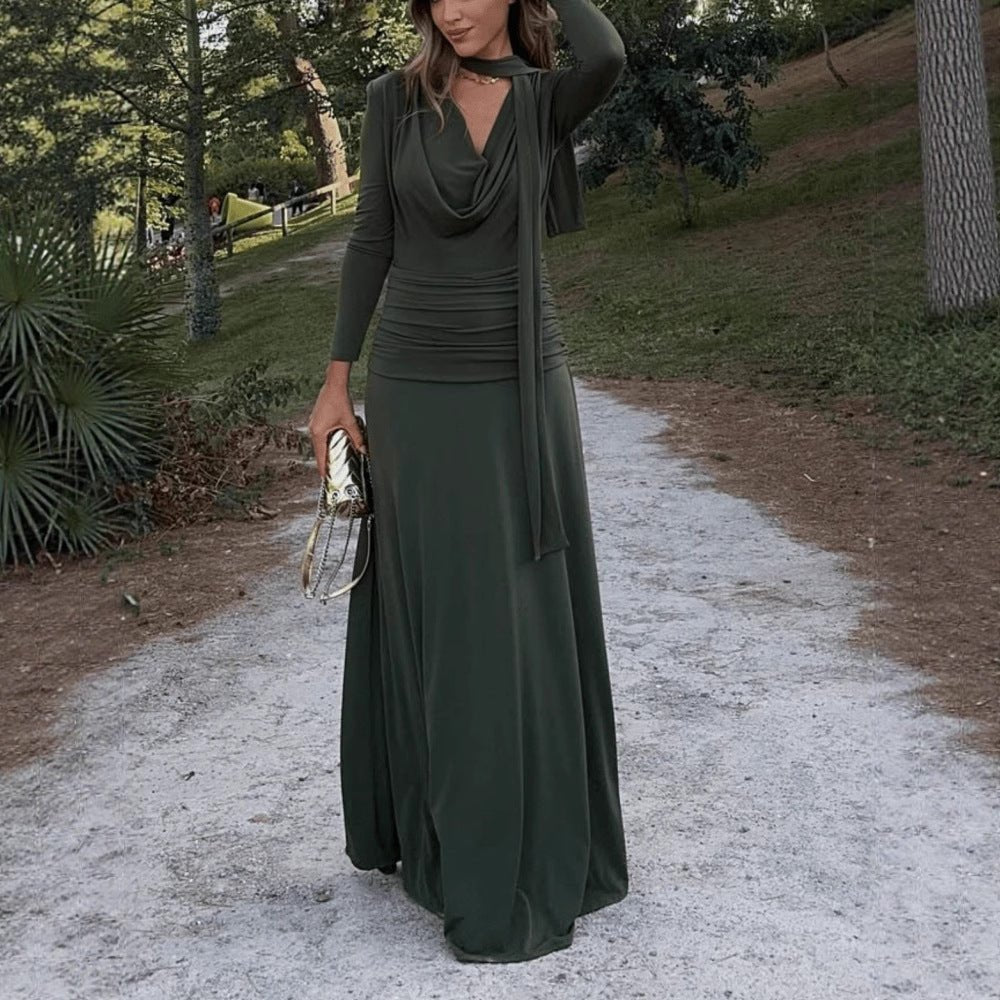Cowl Neck Ruched Maxi Dress(MS353) - Mariam's Collection