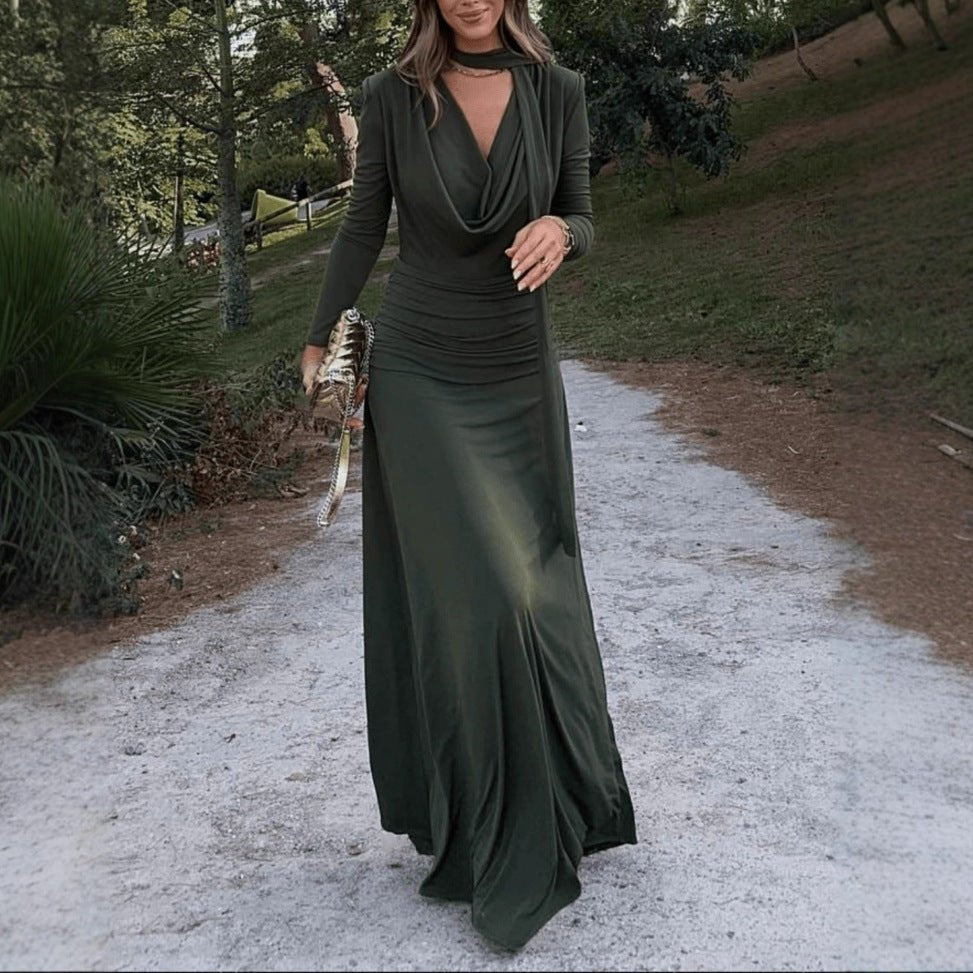 Cowl Neck Ruched Maxi Dress(MS353) - Mariam's Collection