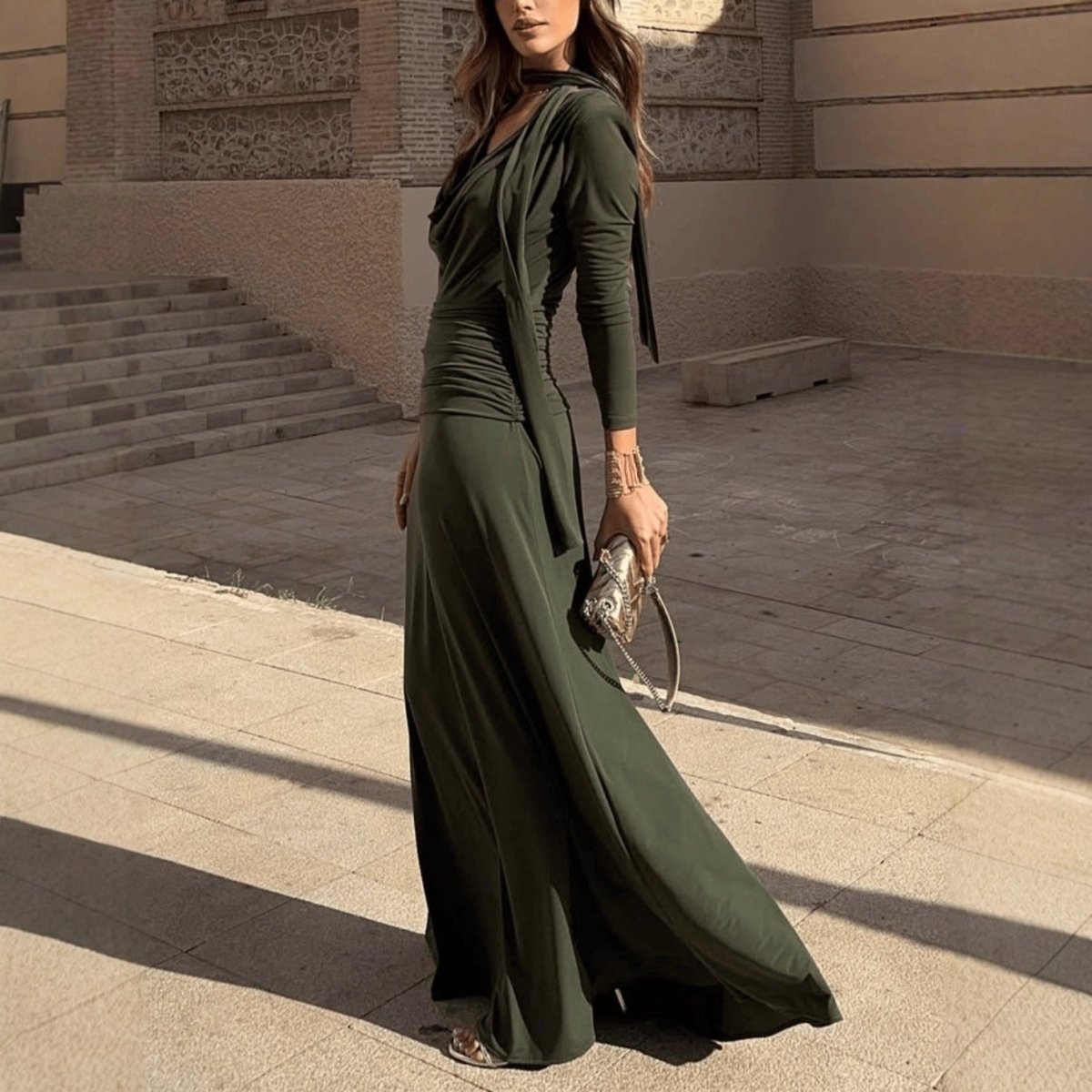 Cowl Neck Ruched Maxi Dress(MS353) - Mariam's Collection