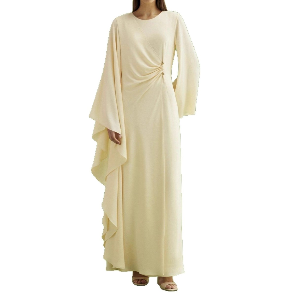 Cream Ruched Waist Abaya(MS283) - Mariam's Collection