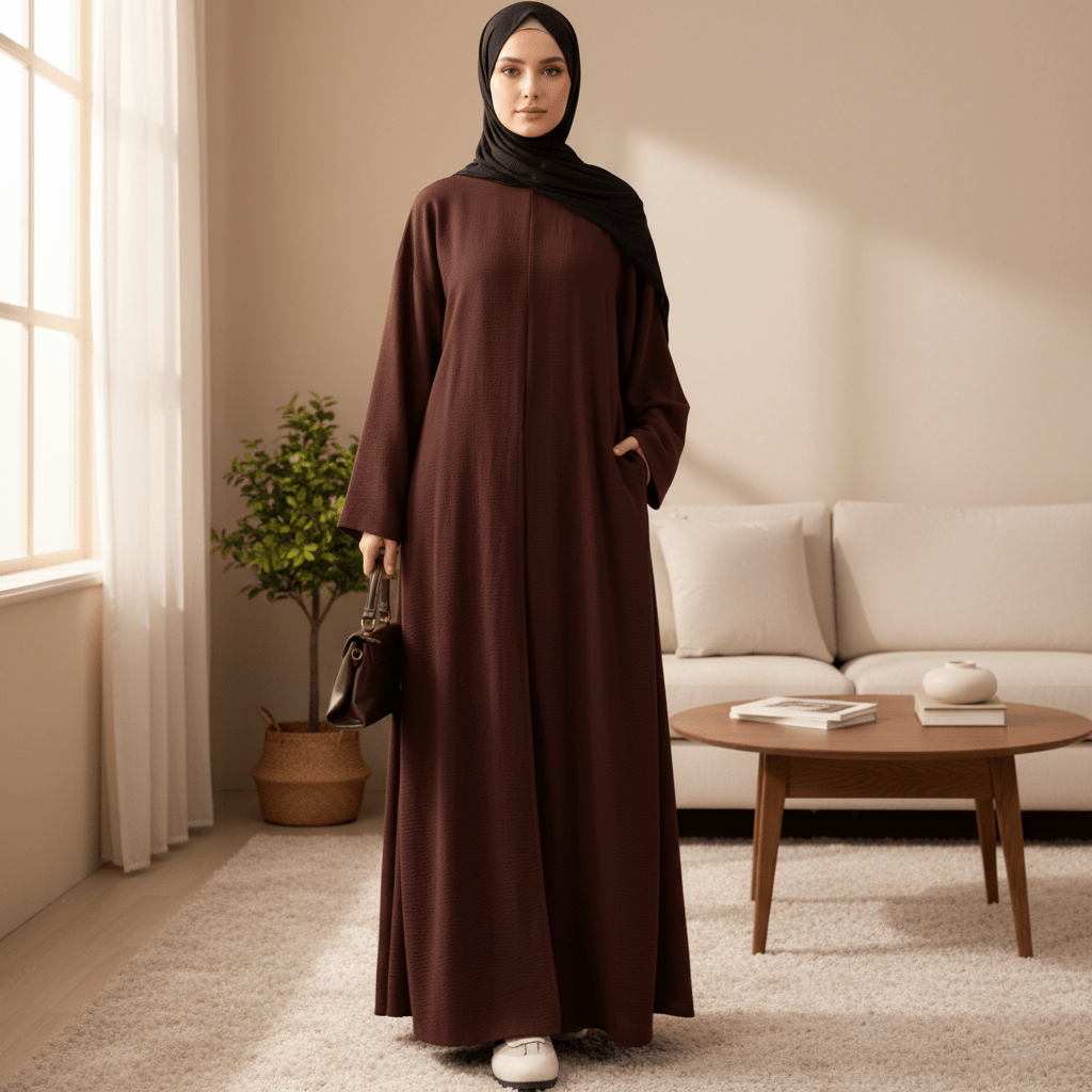 Crepe Multi-Slit Abaya Set | Wide-Leg Pants with Pockets (MA436) - Mariam's Collection