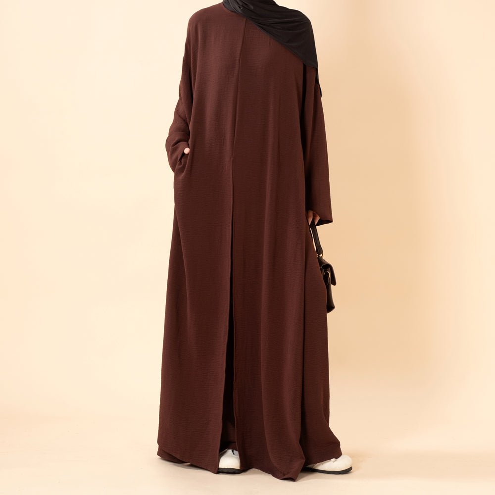 Crepe Multi-Slit Abaya Set | Wide-Leg Pants with Pockets (MA436) - Mariam's Collection