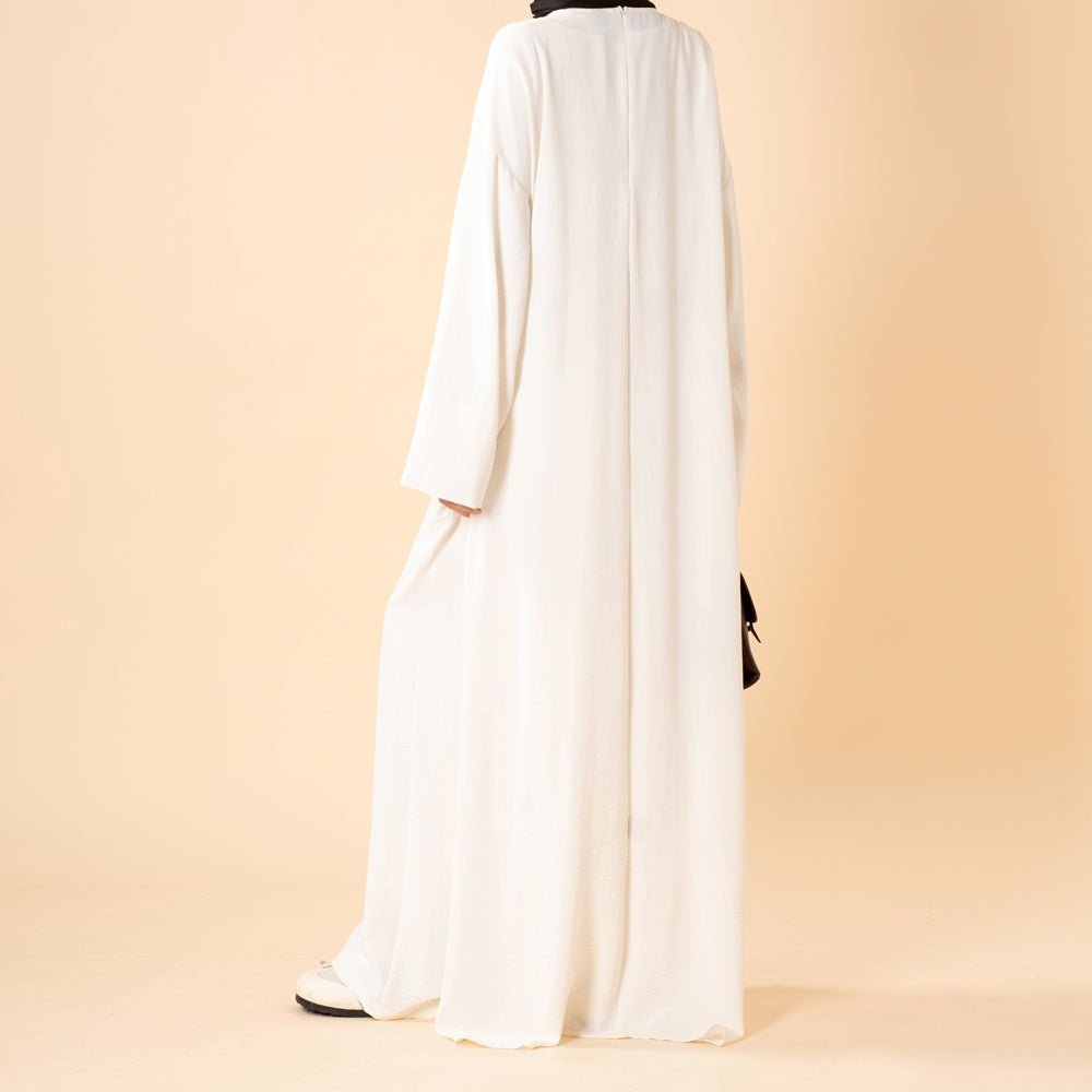 Crepe Multi-Slit Abaya Set | Wide-Leg Pants with Pockets (MA436) - Mariam's Collection