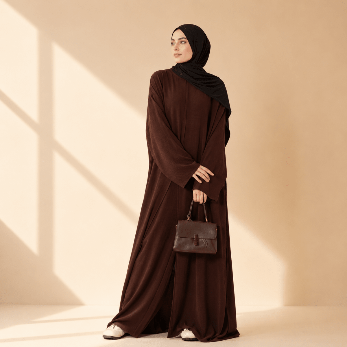 Crepe Multi-Slit Abaya Set | Wide-Leg Pants with Pockets (MA436) - Mariam's Collection