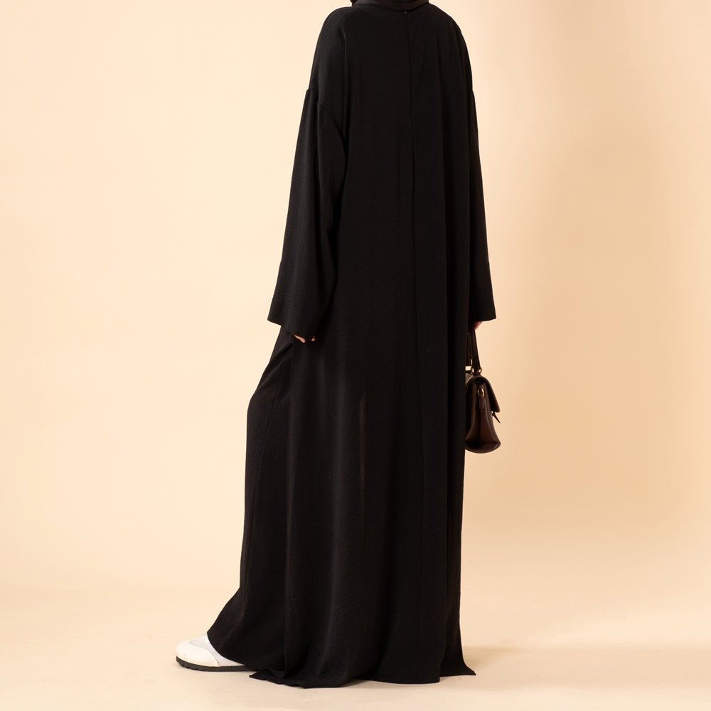 Crepe Multi-Slit Abaya Set | Wide-Leg Pants with Pockets (MA436) - Mariam's Collection