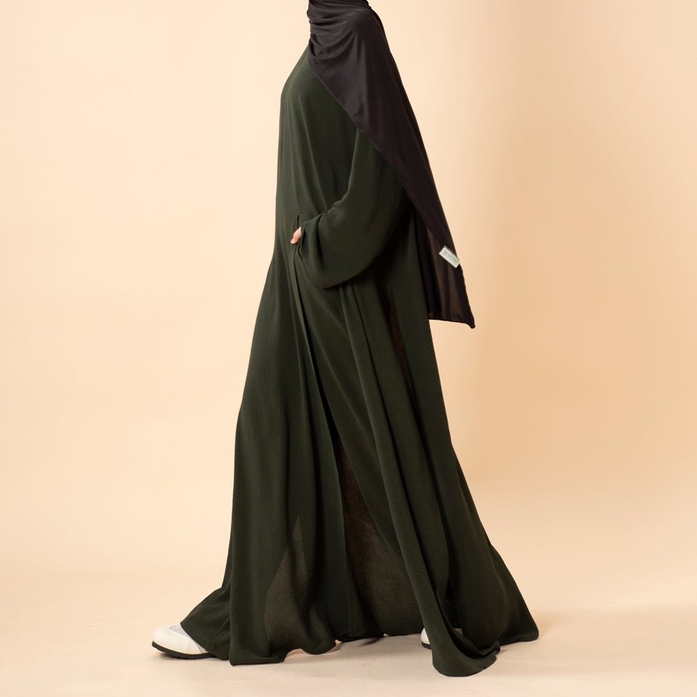 Crepe Multi-Slit Abaya Set | Wide-Leg Pants with Pockets (MA436) - Mariam's Collection