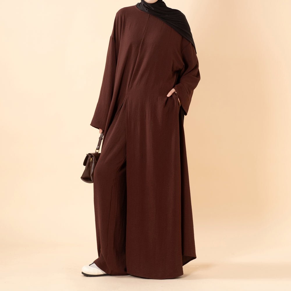 Crepe Multi-Slit Abaya Set | Wide-Leg Pants with Pockets (MA436) - Mariam's Collection