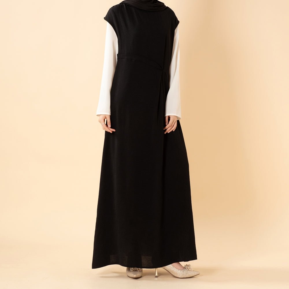 Crepe Sleeveless Maxi Dress with Waist Pleat & Back Zip(MS436) - Mariam's Collection