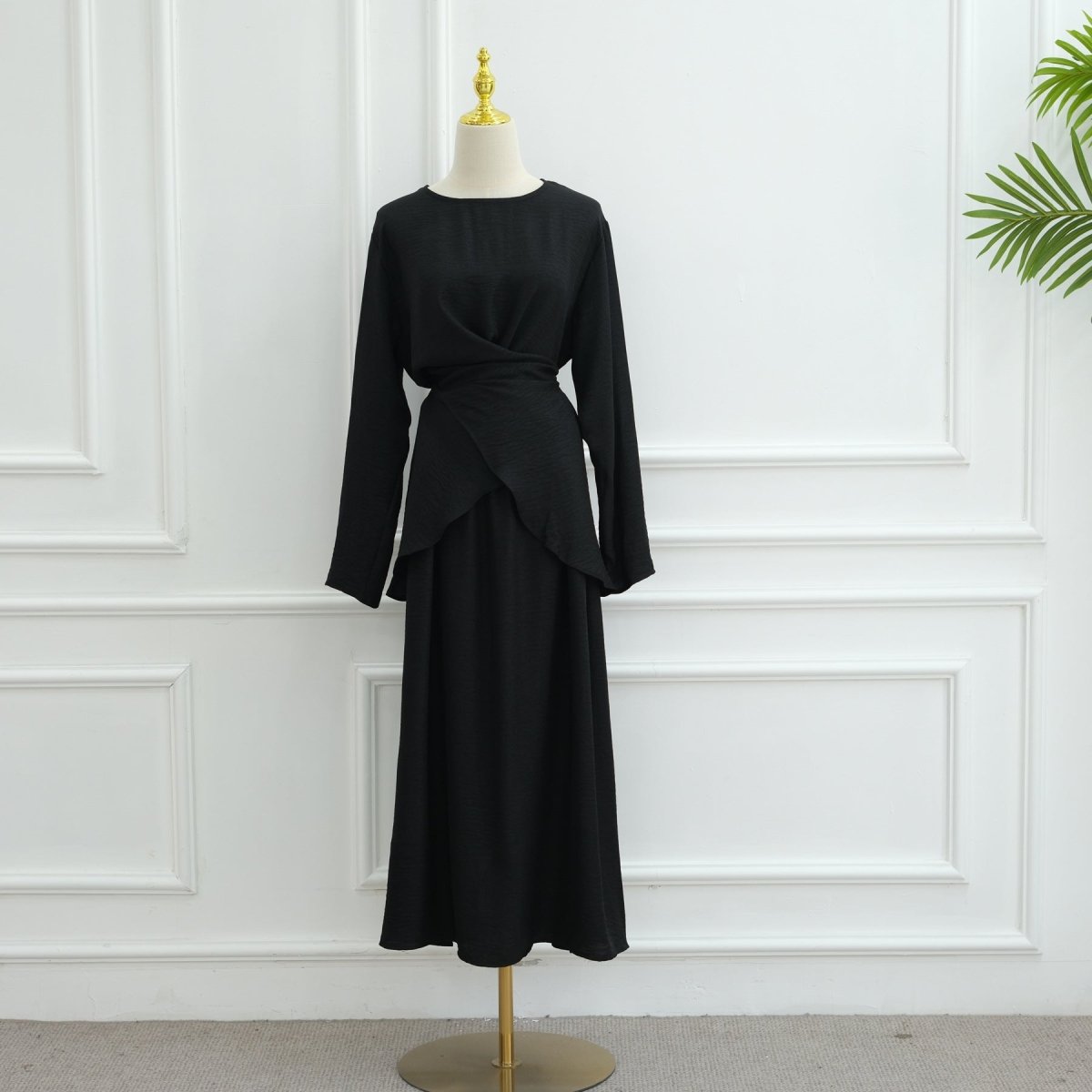 Cross-Wrap Waist Top & A-Line Maxi Skirt Set(MS475) - Mariam's Collection