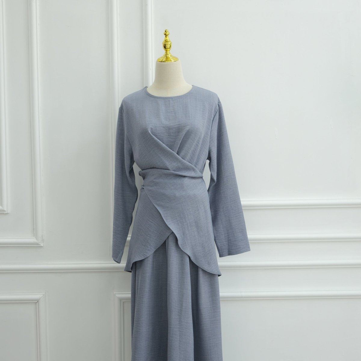Cross-Wrap Waist Top & A-Line Maxi Skirt Set(MS475) - Mariam's Collection