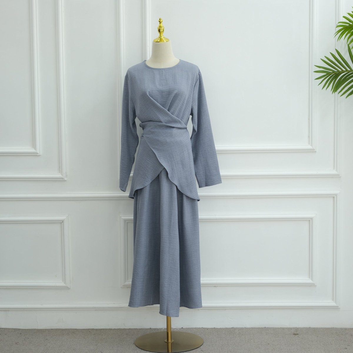 Cross-Wrap Waist Top & A-Line Maxi Skirt Set(MS475) - Mariam's Collection