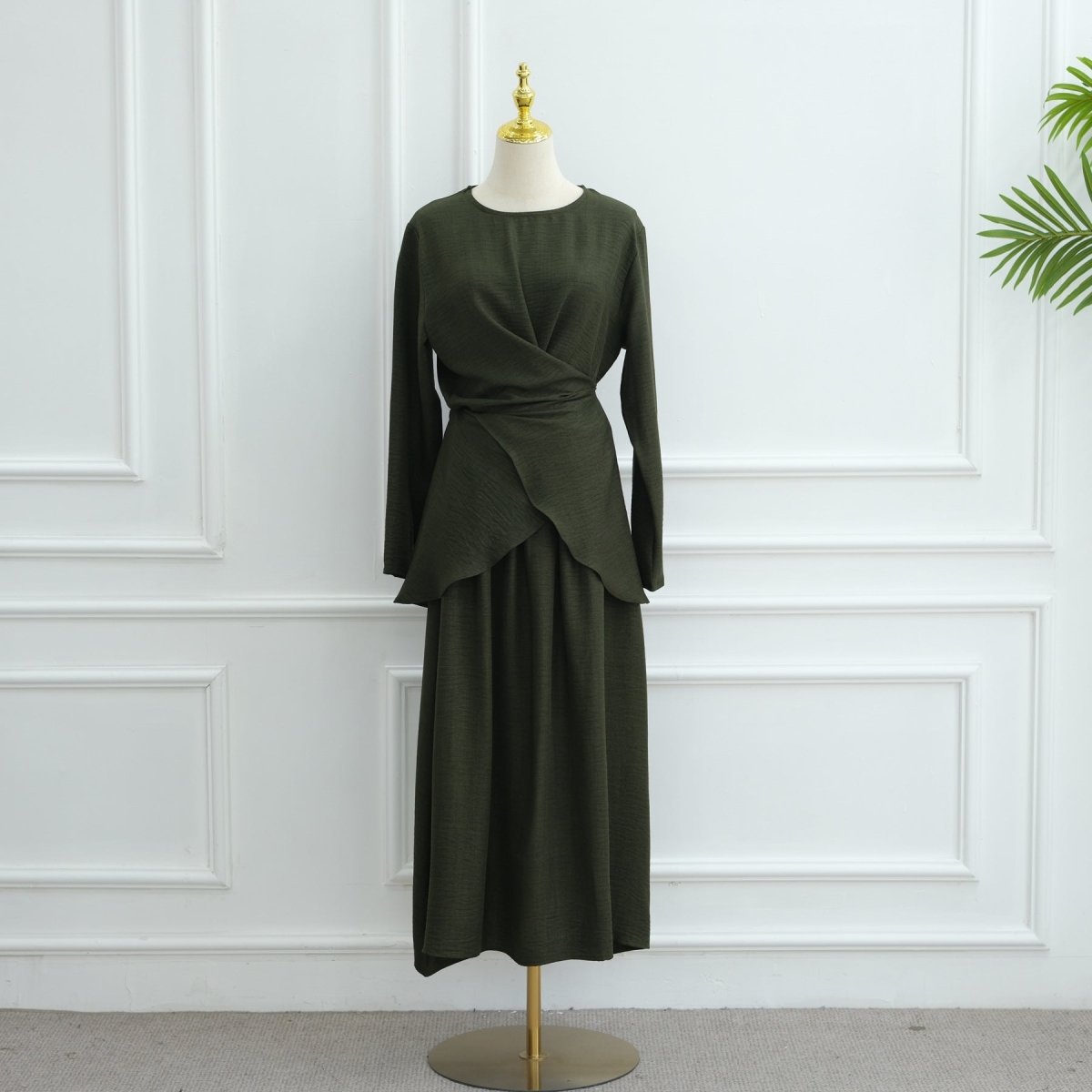 Cross-Wrap Waist Top & A-Line Maxi Skirt Set(MS475) - Mariam's Collection