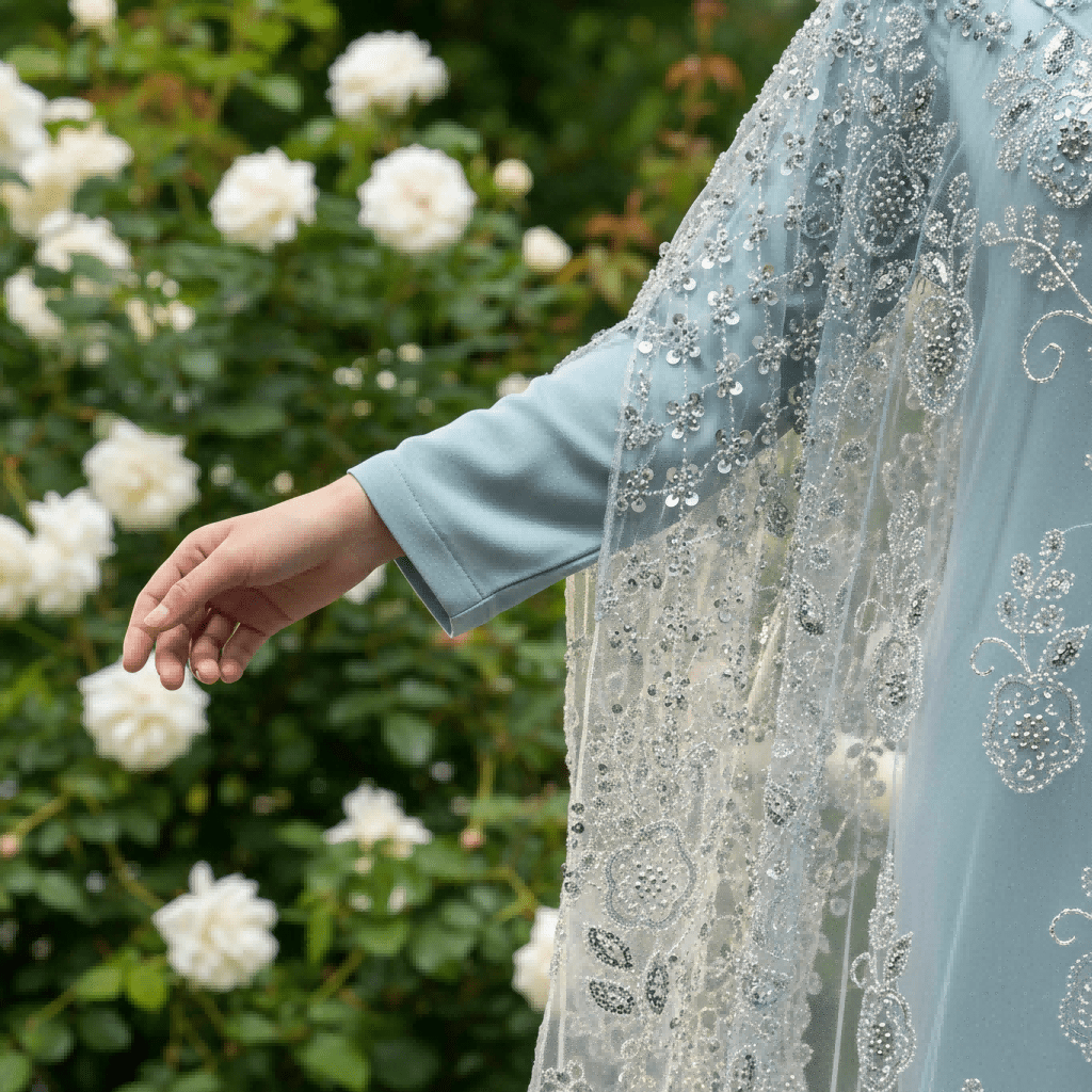 Crystal Beaded Cape Overlay Abaya Set(MA427) - Mariam's Collection