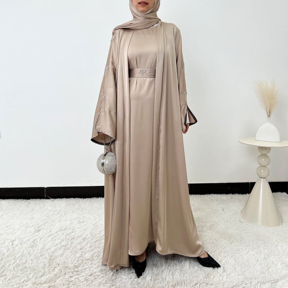 Crystal Bow Embellished Abaya 4 - Piece Set(MOA253) - Mariam's Collection