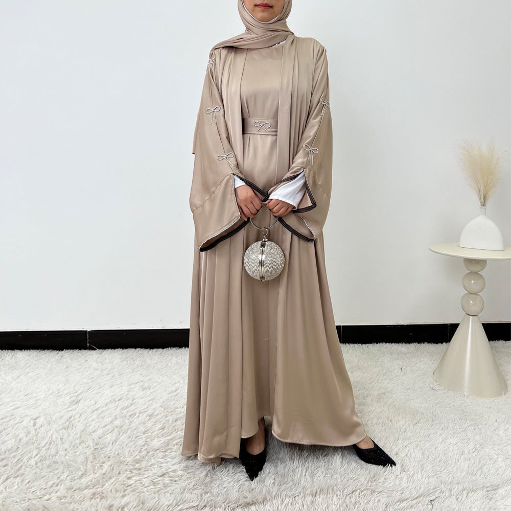Crystal Bow Embellished Abaya 4 - Piece Set(MOA253) - Mariam's Collection